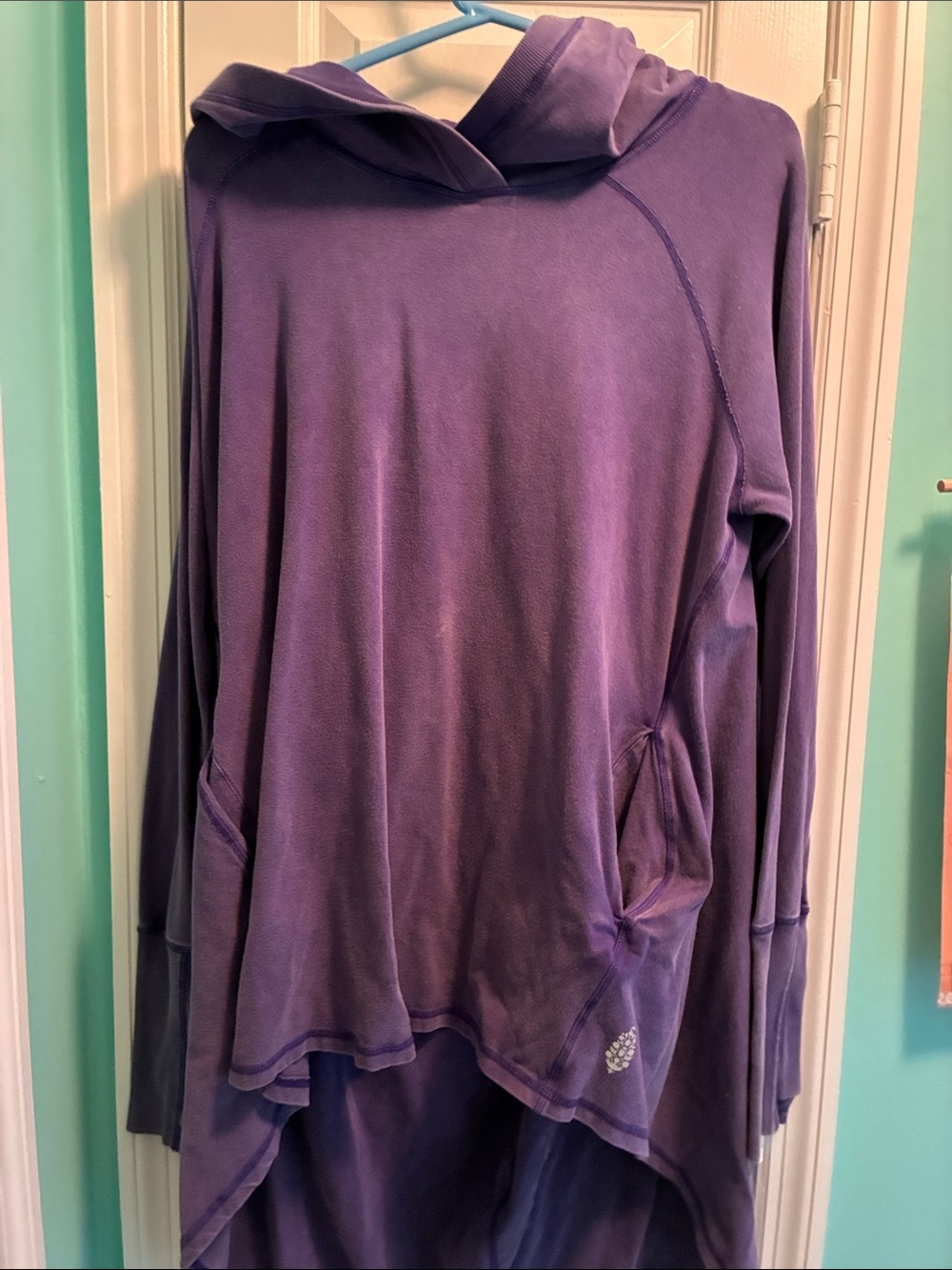 Free People Purple Hooded Longline Pullover